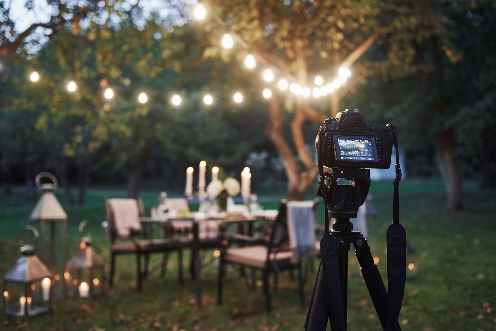 professional-equipment-camera-tripod-stand-field-front-prepared-table-evening-time